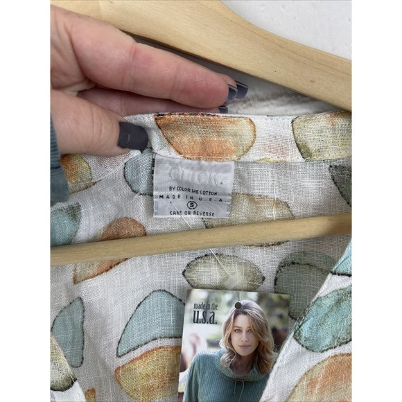 Click Color Me Cotton Lagenlook Linen 3/4 Sleeve Long Vest Cardigan Small Artsy - Picture 4 of 6